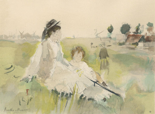 Berthe Morisot, Jeune Femme et Enfant dans l'herbe (Mme Gobillard et sa fille), Berthe Morisot Seize Aquarelles, Limited Edition Lithograph