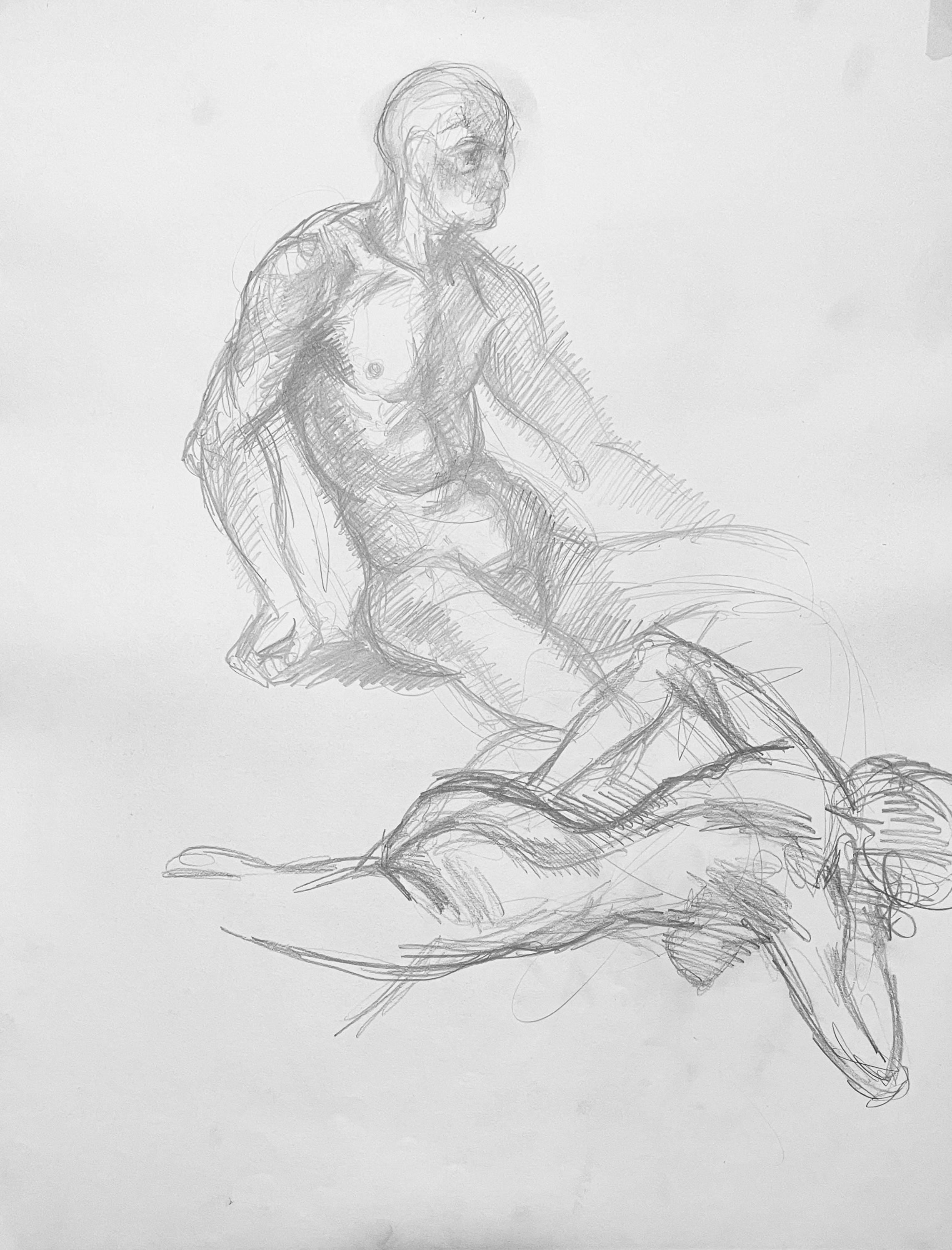 Ian Hornak, Renaissance Male and Female Nude Figure Study, 1963, Original Drawing