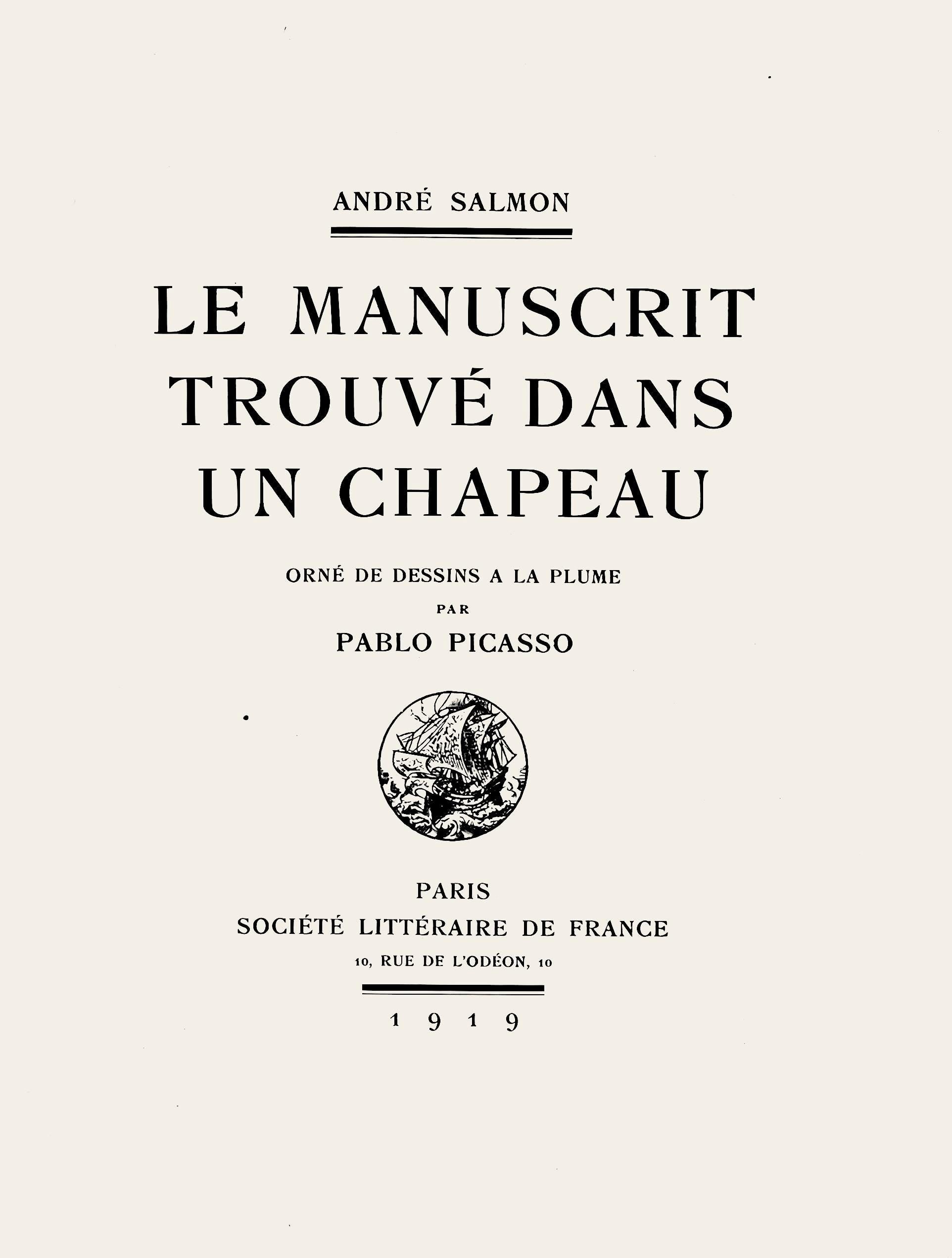Pablo Picasso, Composition (Hodorisch B2), Le manuscrit trouvé dans un chapeau, Limited Edition Lithograph