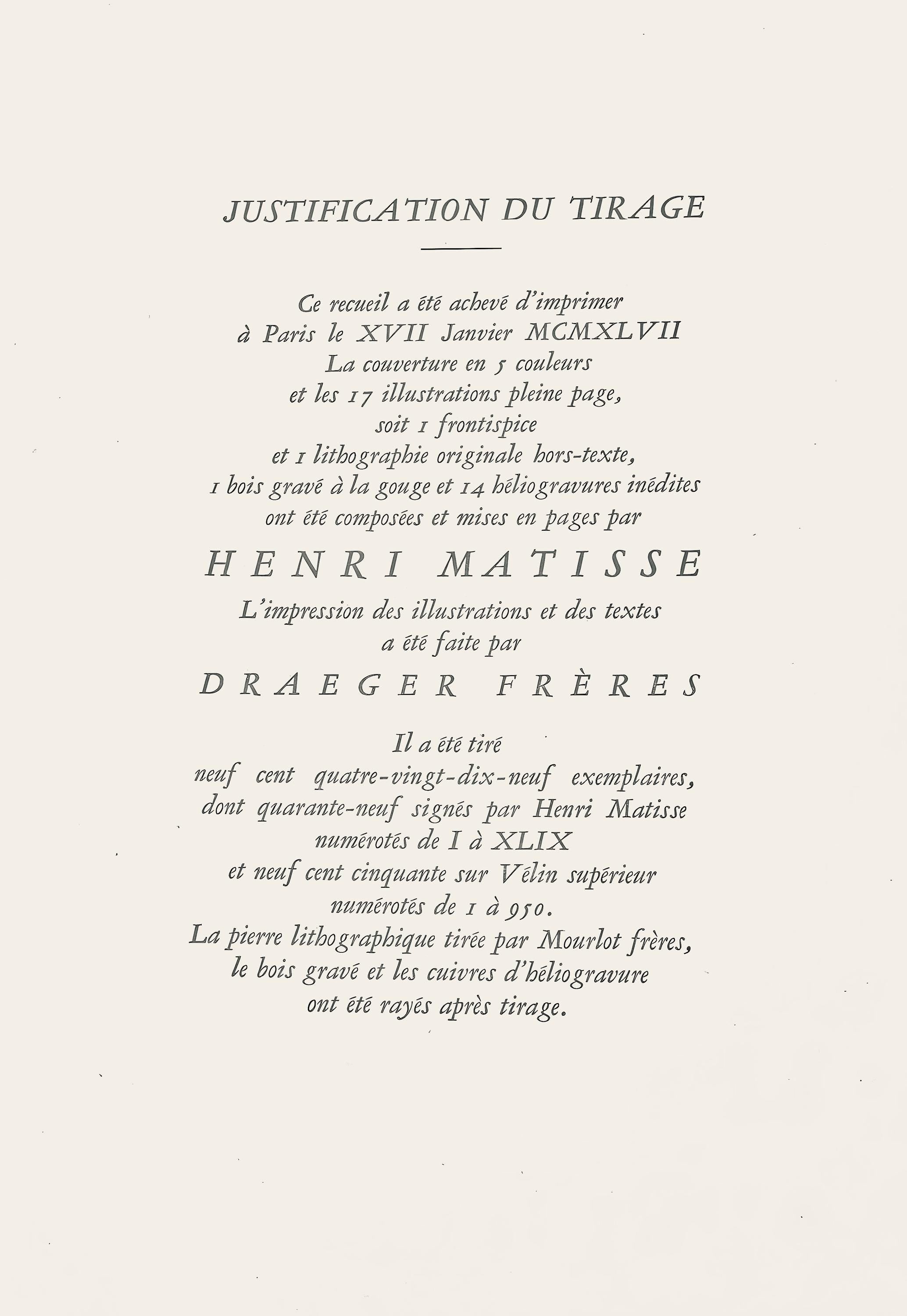 Henri Matisse, Composition (Duthuit No. 17), Pierre à feu, Les Miroirs profonds, Limited Edition Lithograph