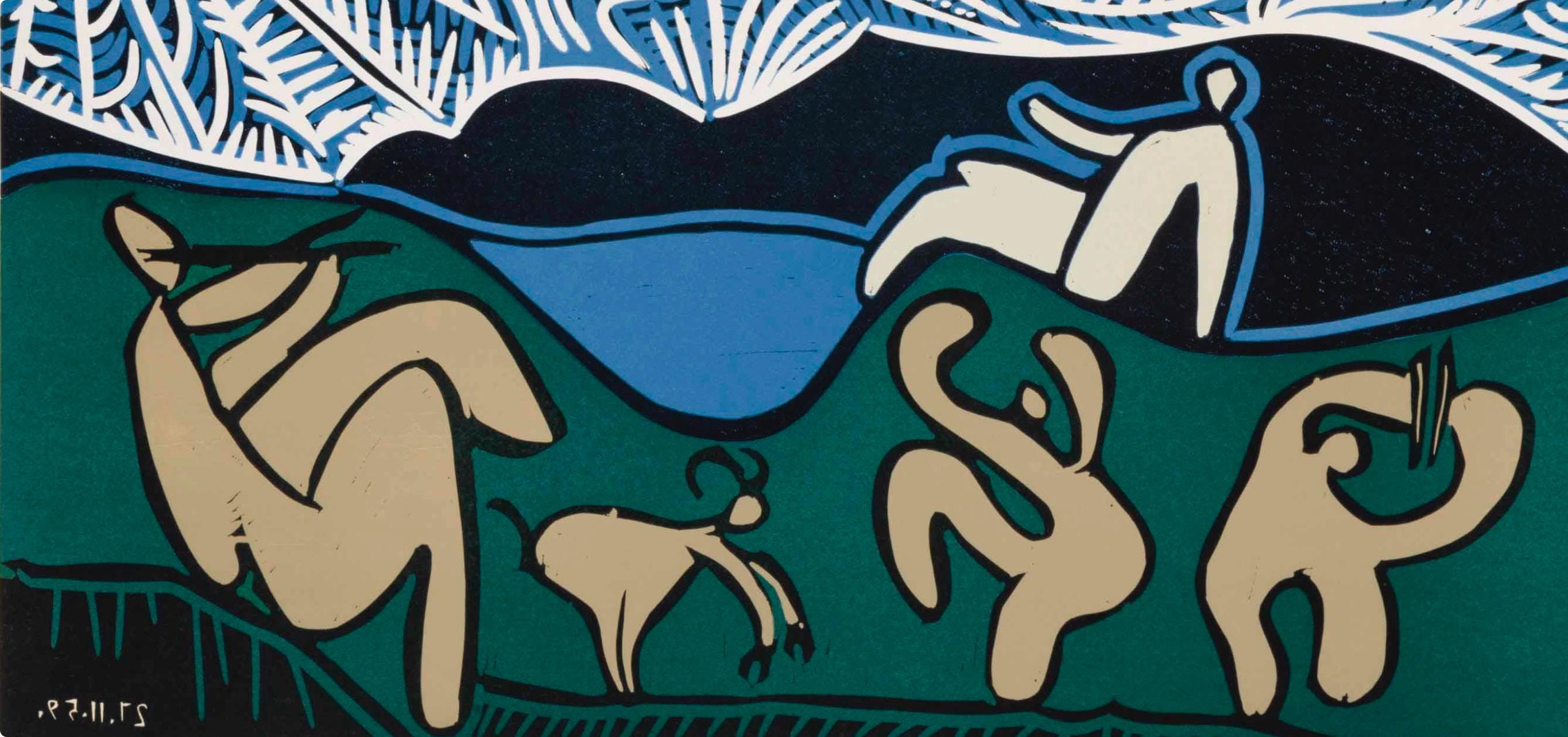 Pablo Picasso, Bacchanal with Kid and Spectator (Orozco 214), Grabados al linóleo, Limited Edition Linocut