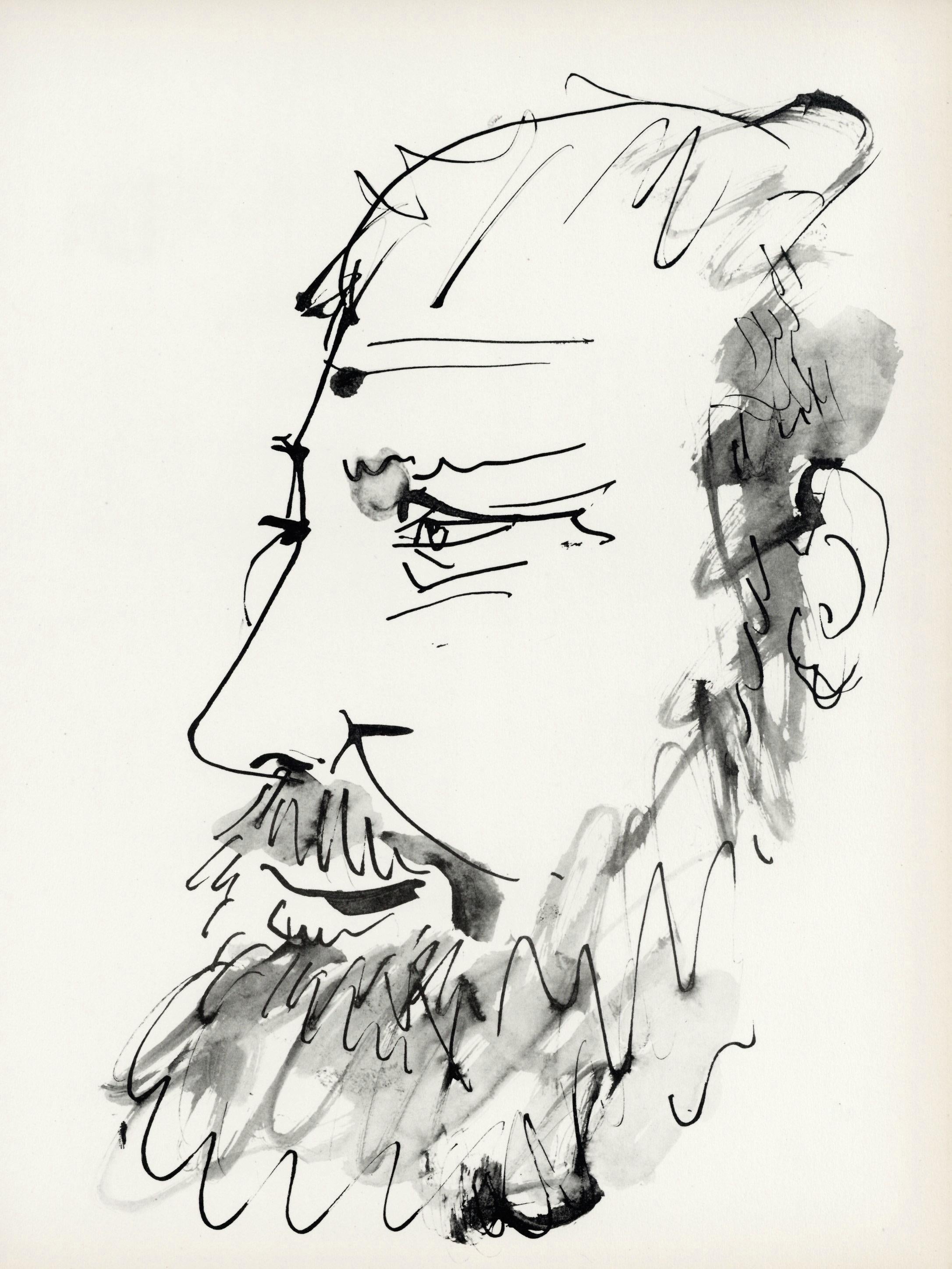 Pablo Picasso, Profil gauche de vieil homme (Cramer No. 84), 40 dessins de Picasso en marge du Buffon, Limited Edition Lithograph