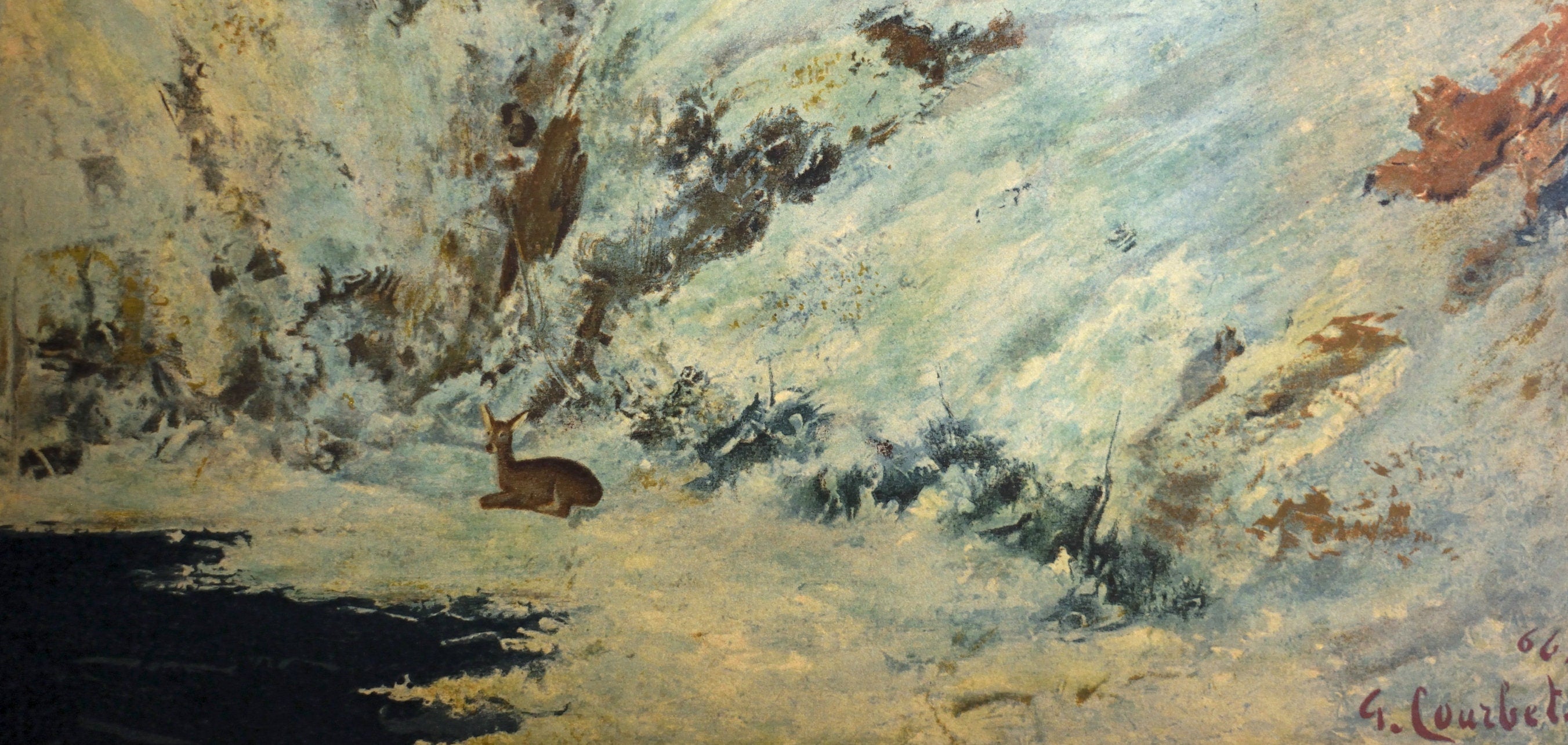 Gustave Courbet, Paysage de neige dans le jura, avec chevreuil, Les Réalistes Lyriques, Collection Pierre Lévy, Limited Edition Lithograph