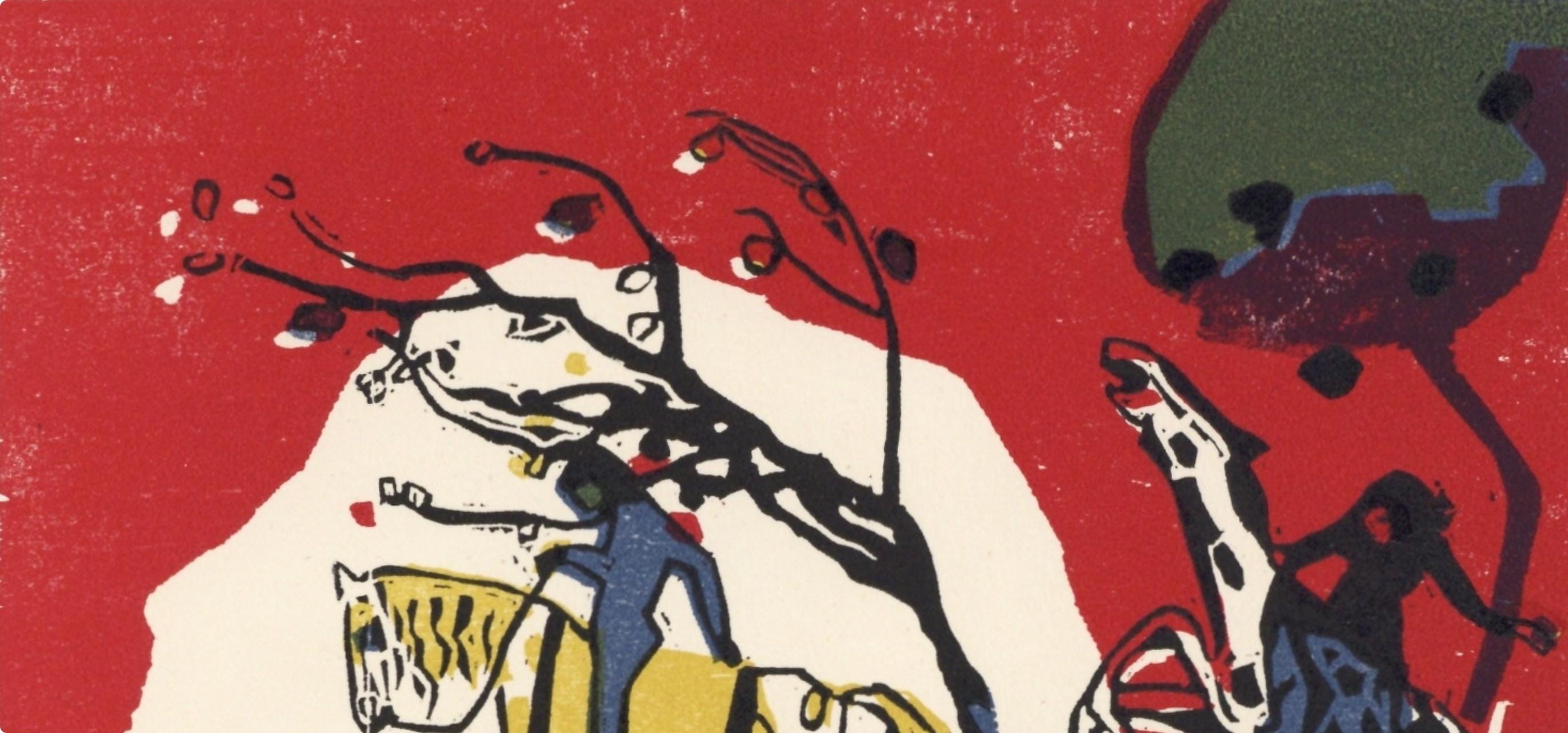 Wassily Kandinsky, Zwei Reiter vor Rot (Roethel 95), XXe siècle, Limited Edition Woodcut
