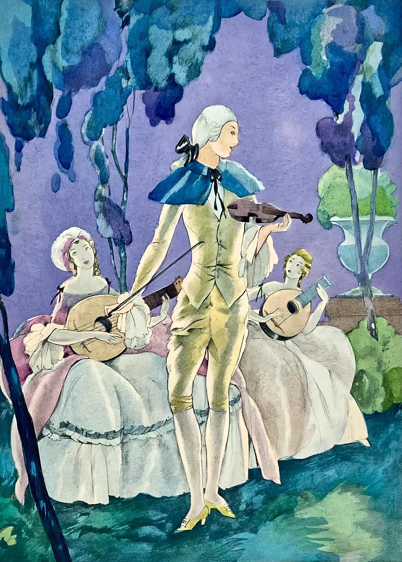 Umberto Brunelleschi, Composition, La Leçon d'amour dans un parc, Limited Edition Lithograph