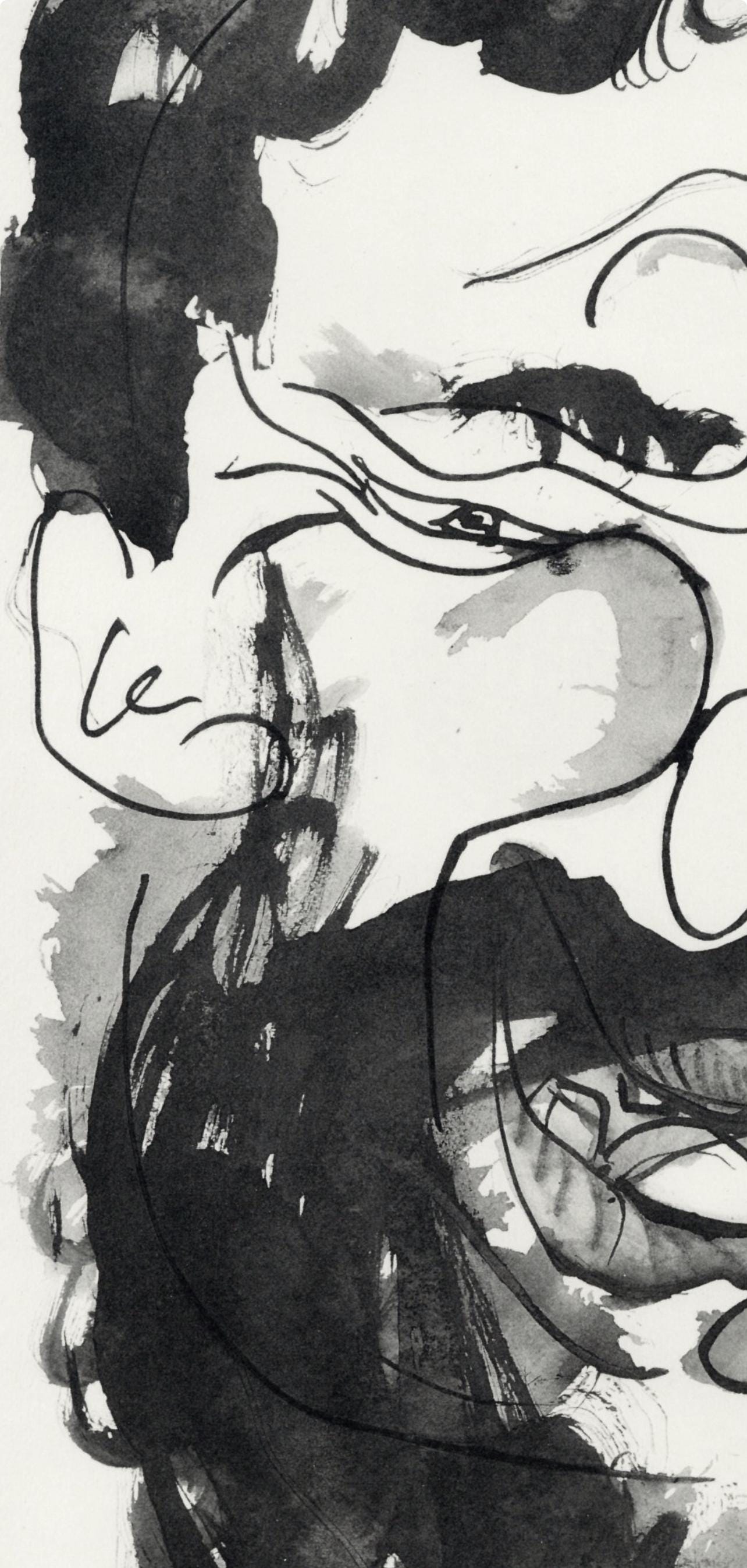 Pablo Picasso, d'homme riant, à la barbe (Cramer No. 84), 40 dessins de Picasso en marge du Buffon, Limited Edition Lithograph