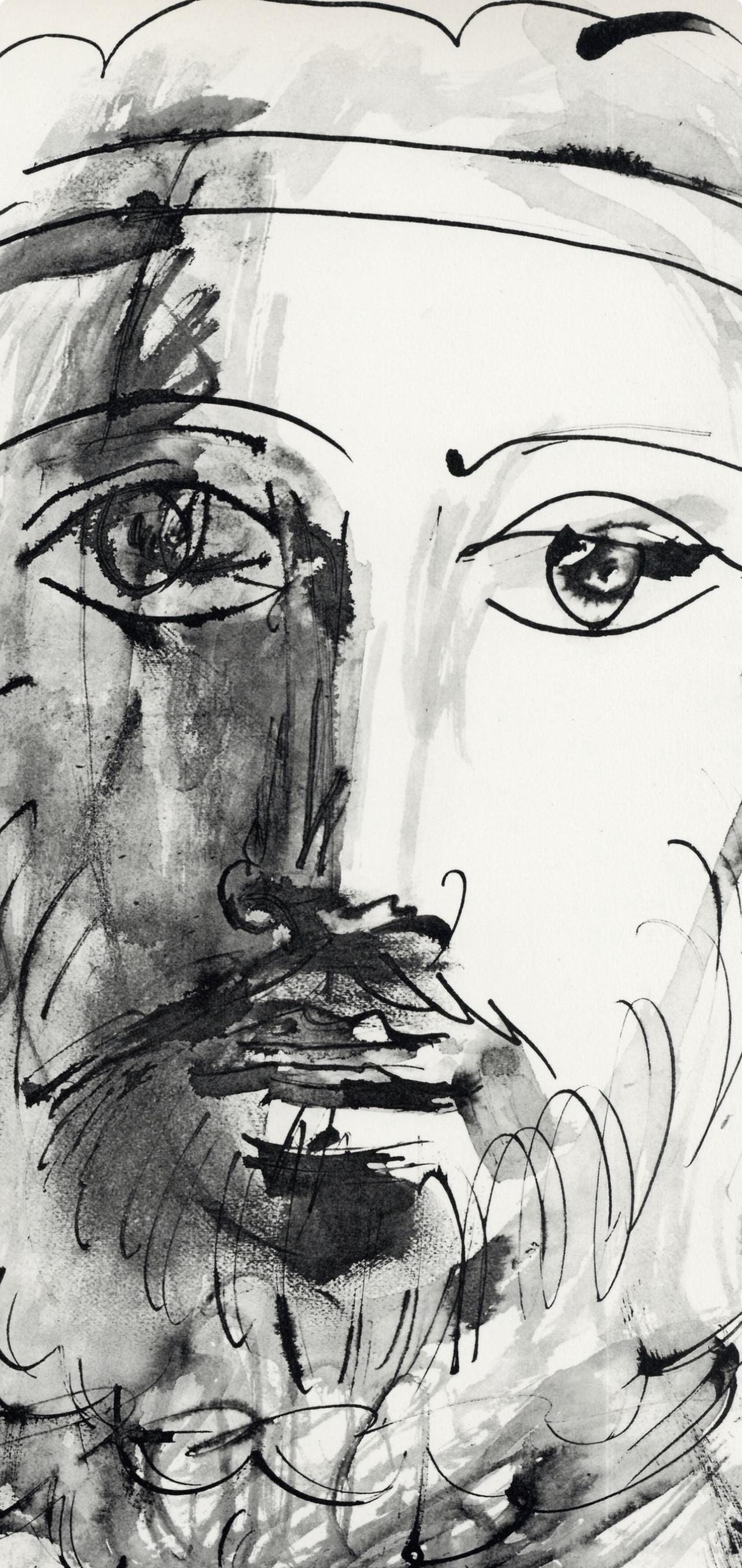 Pablo Picasso, Visage d'homme au bandeau (Cramer No. 84), 40 dessins de Picasso en marge du Buffon, Limited Edition Lithograph