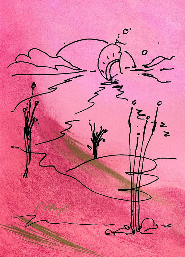 Peter Max, Sailboat on the Horizon, Hand Signed, Mixed Media Watercolor and Silkscreen Painting