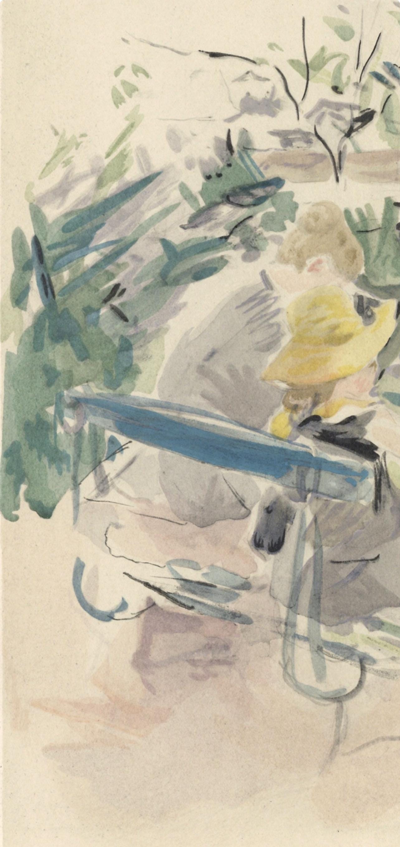 Berthe Morisot, Fillette et sa bonne sur un banc, Berthe Morisot Seize Aquarelles, Limited Edition Lithograph