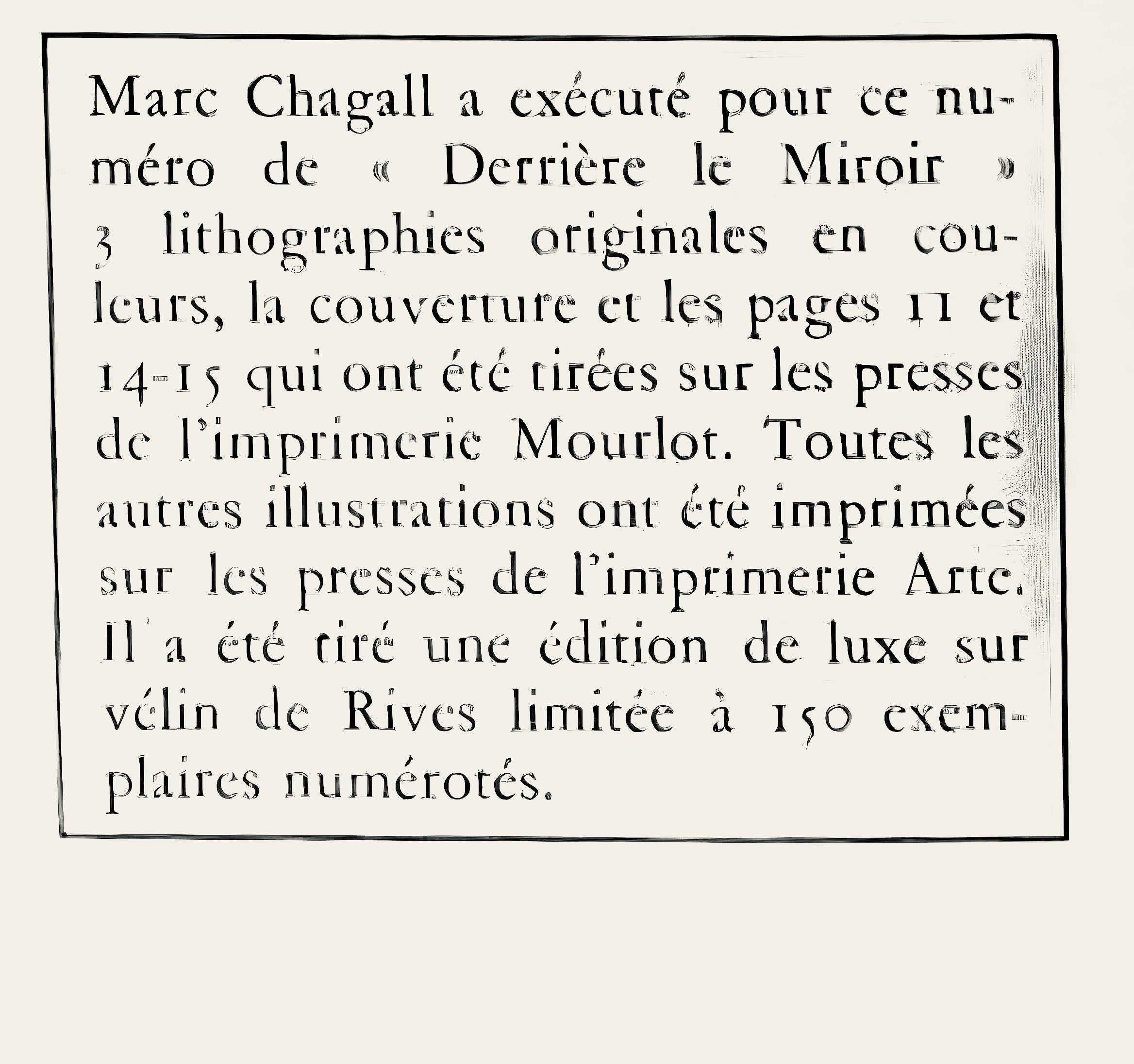 Marc Chagall, Composition (Cramer 91; Mourlot 651), Derrière le miroir, Limited Edition Lithograph