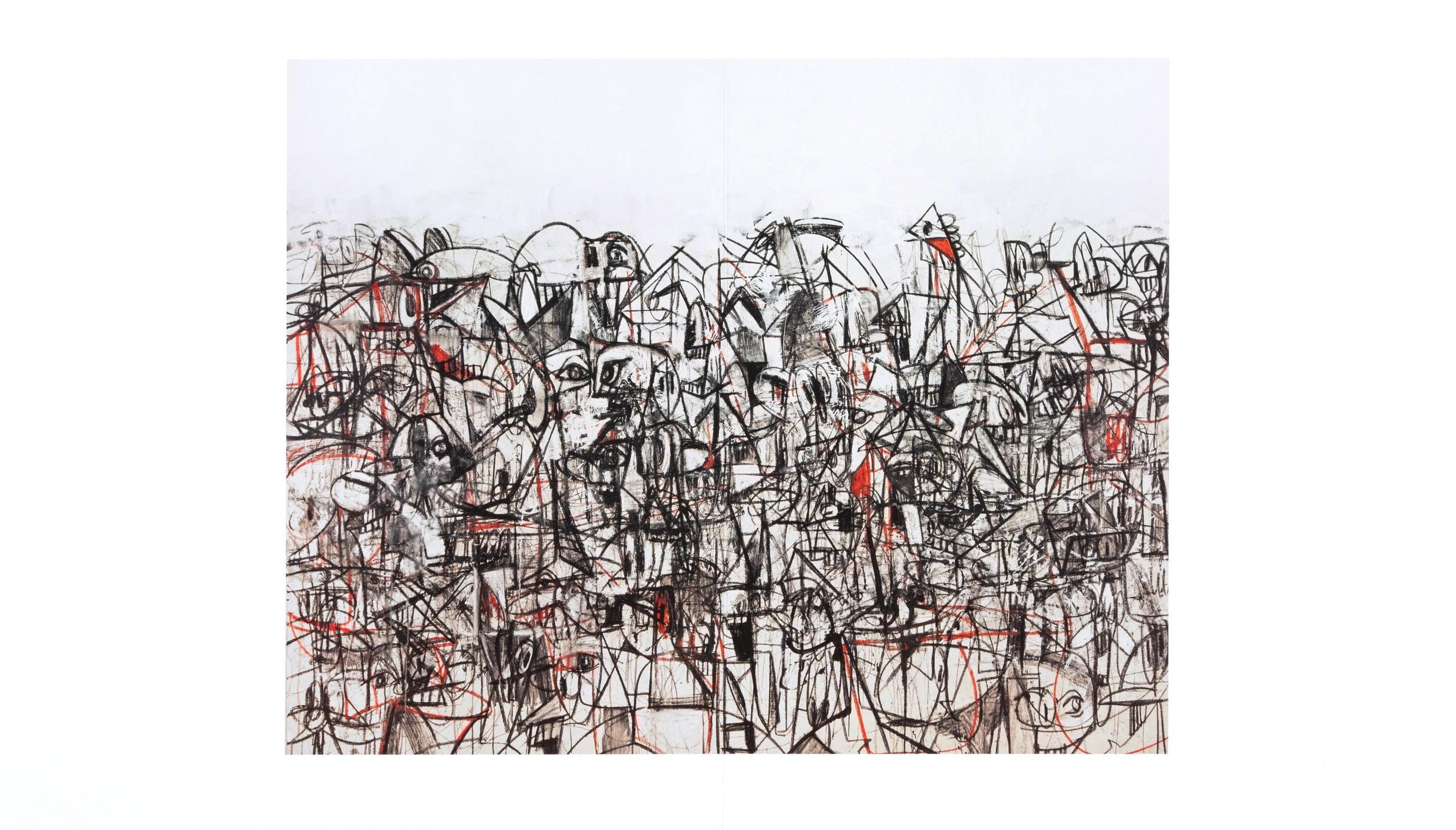George Condo, Black and Red Compression, Drawing Paintings, Limited Edition Four Color Process Print