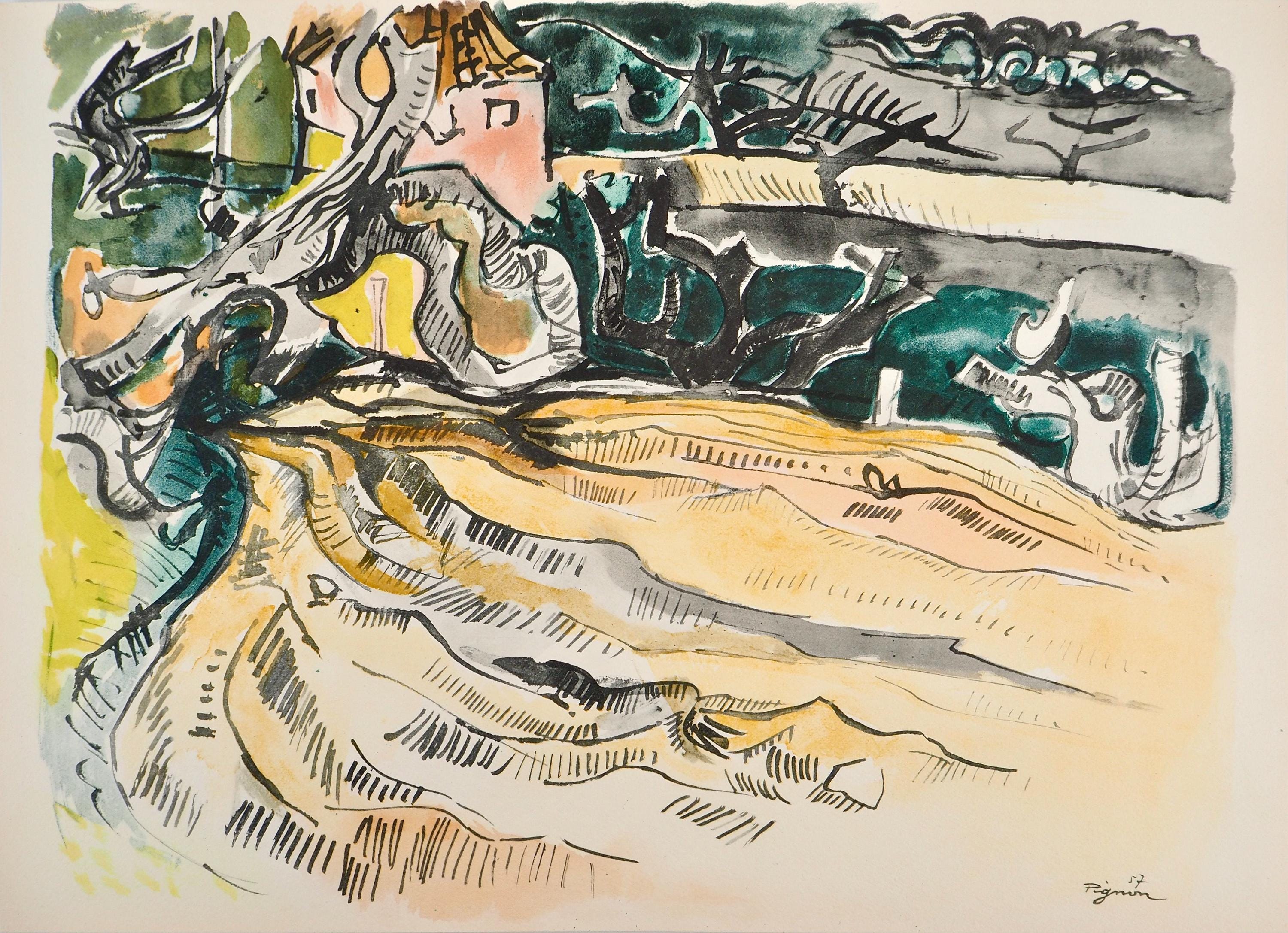 Édouard Pignon, Composition, Arbres et Voiles, Limited Edition Lithograph