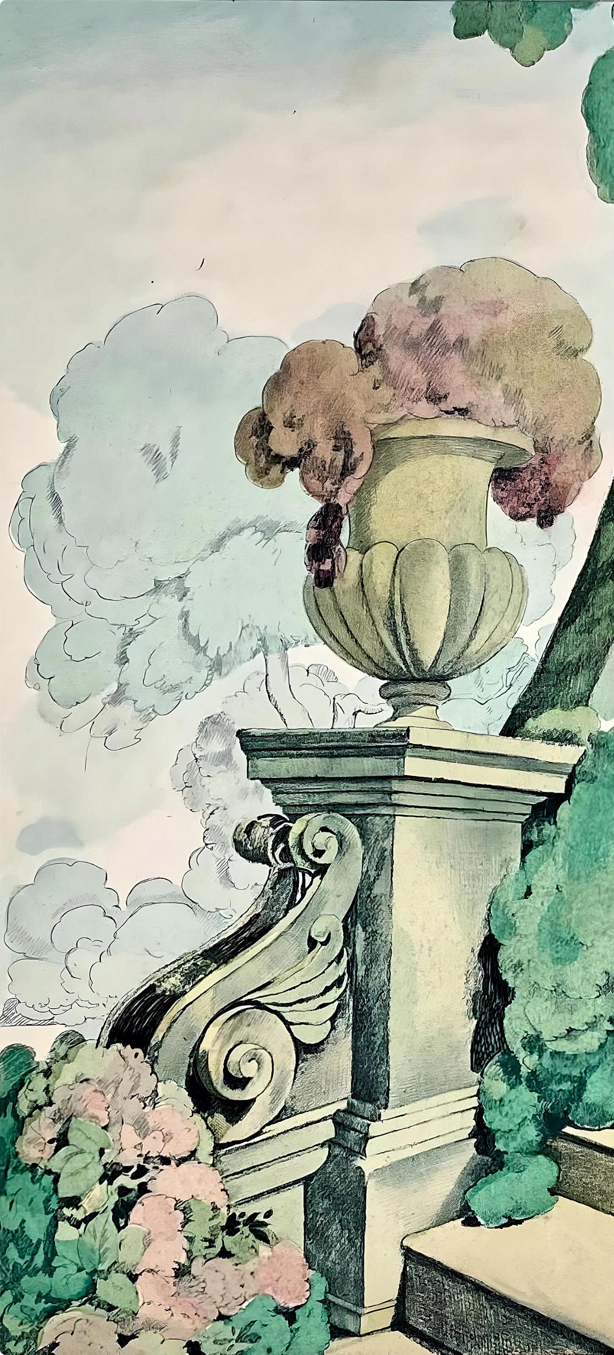 Umberto Brunelleschi, Composition, La Leçon d'amour dans un parc, Limited Edition Lithograph