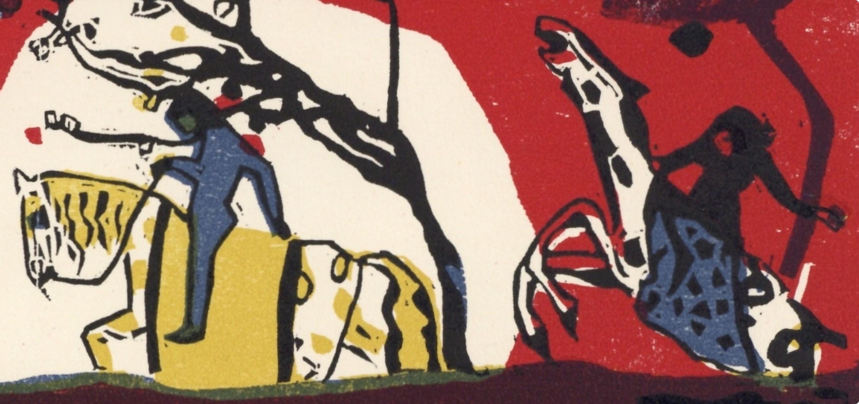Wassily Kandinsky, Zwei Reiter vor Rot (Roethel 95), XXe siècle, Limited Edition Woodcut