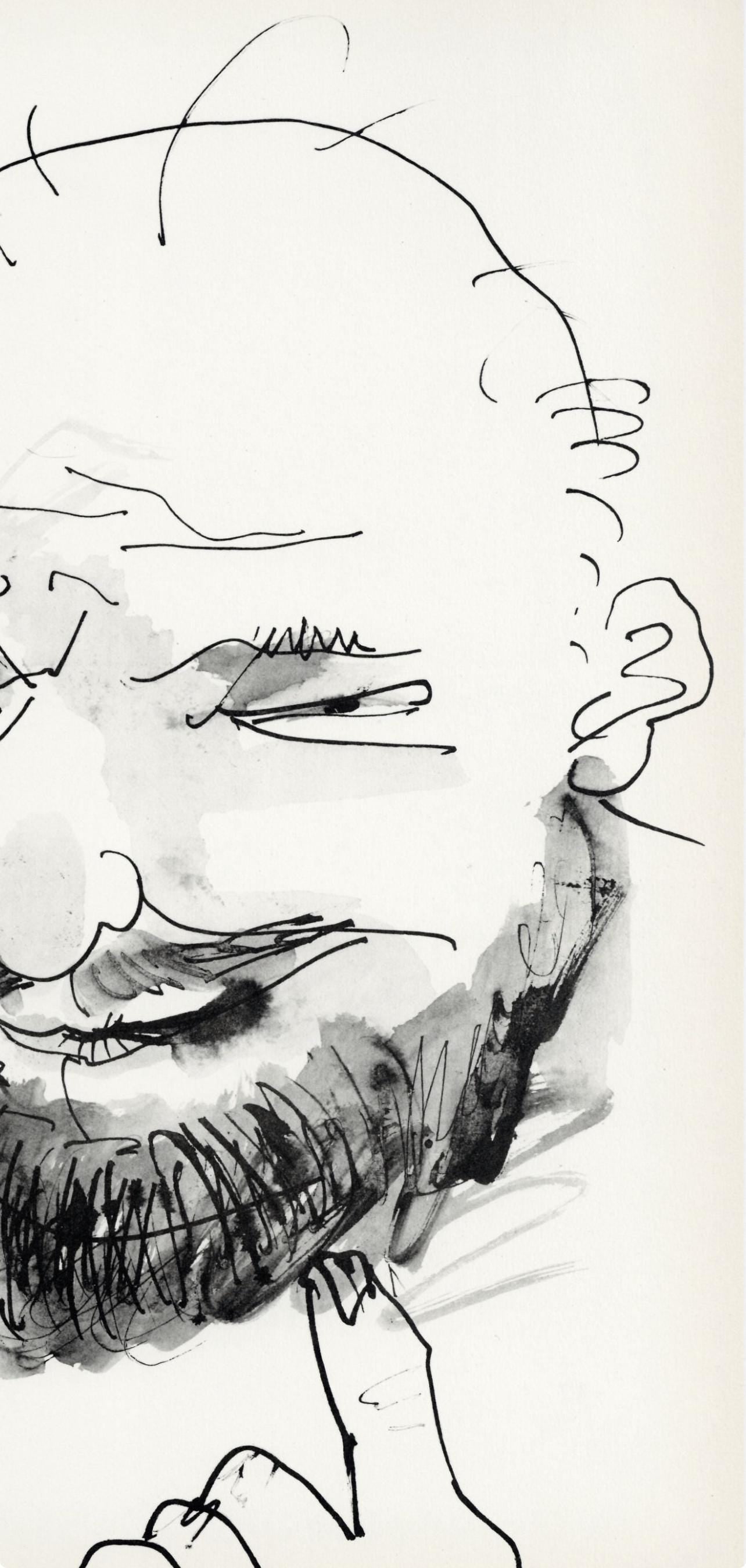 Pablo Picasso, Chauve, barbu et hilare, trait et lavis (Cramer No. 84), 40 dessins de Picasso en marge du Buffon, Limited Edition Lithograph