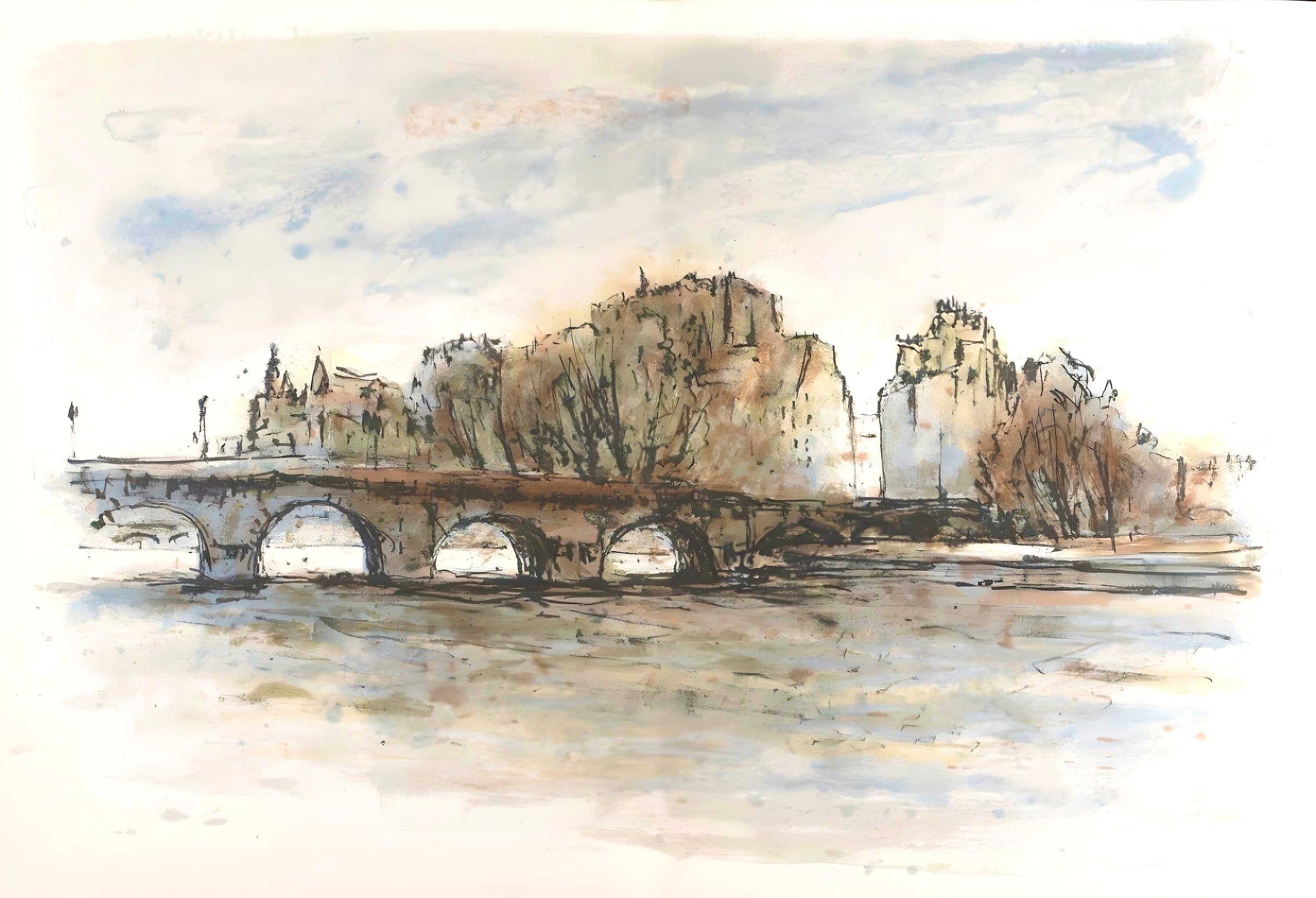 Aimé Daniel Steinlen, Le Pont-Neuf, Au Temps de Paris Seine, Limited Edition Lithograph