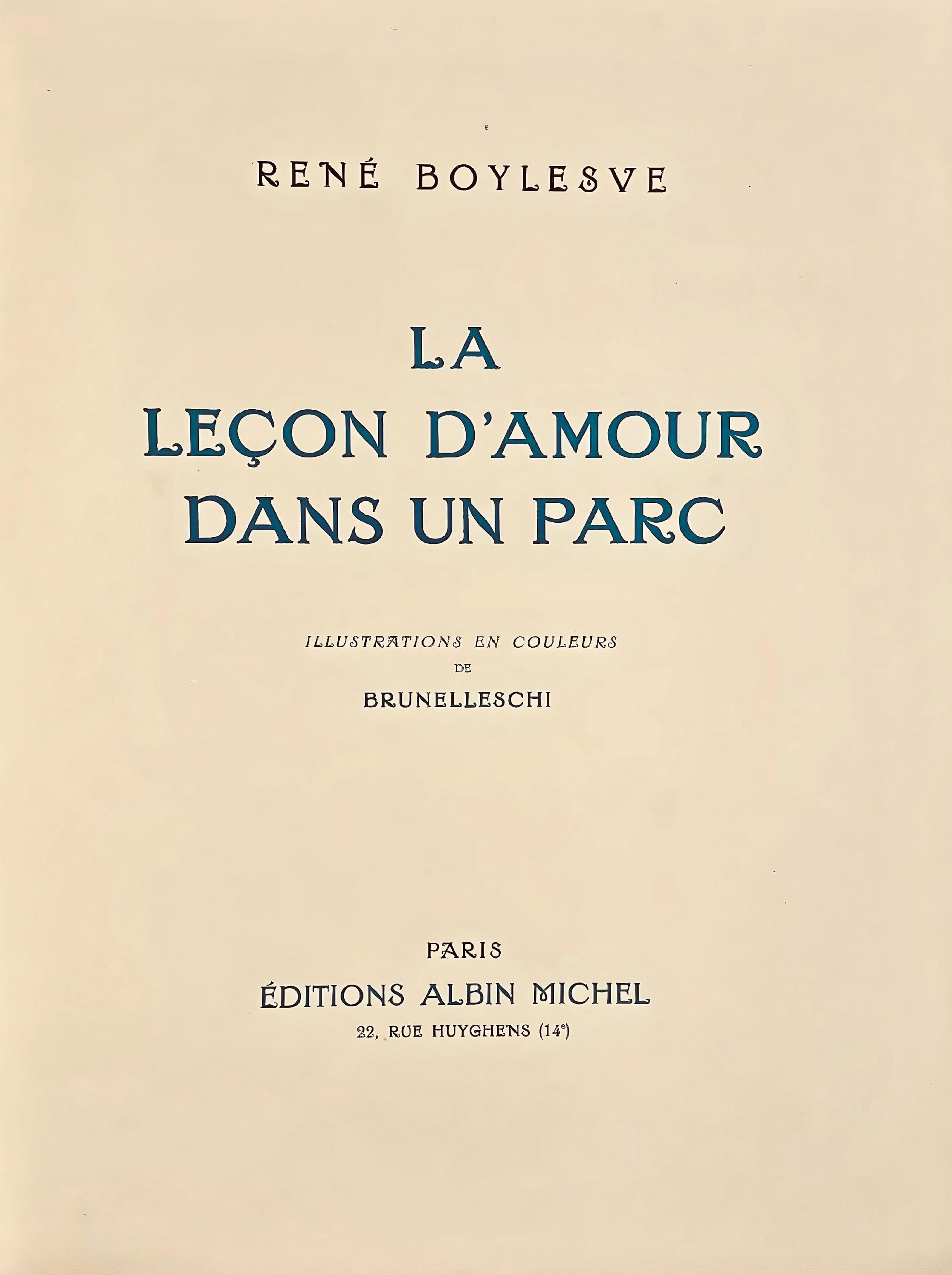 Umberto Brunelleschi, Composition, La Leçon d'amour dans un parc, Limited Edition Lithograph